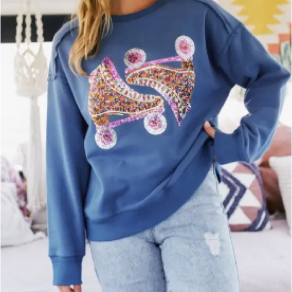 Fantastic Fawn Tops - Fantastic Fawn sequined roller skates sweatshirt